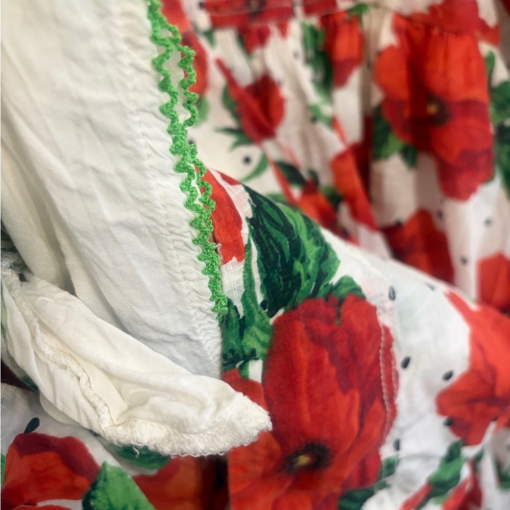 Great condition size M Maeve Red and White Floral Mini Dress. Babydoll. Smocked - Picture 13 of 16